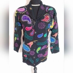 NWT Design Options Philip & Jane Gordon PAISLEY Cardigan WOOL Sweater Womens SM
